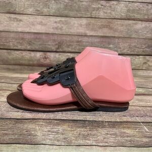 Tory Burch Brown Leather Plated Thong Sandals